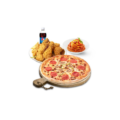 피치세트M(콤비네이션피자M+후라이드치킨(뼈))+스파게티+콜라500ml